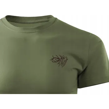 Pánské tričko Tričko T-shirt pro myslivce khaki lovecké výšivka JELEN V ŘÍJI vel XXL