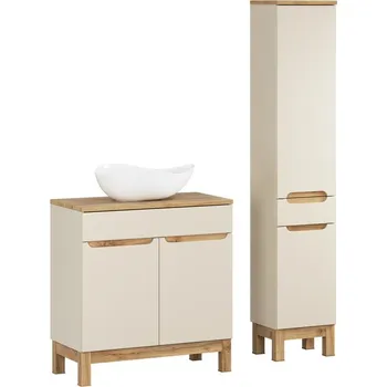 Koupelnová sestava Bali Casad s deskou, umyvadlem a skříňkami 80 cm kašmírová/dub wotan