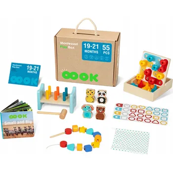 Dřevěná hračka BOX KRABIČKA XXL MONTESSORI VZDĚLÁVACÍ 7v1 SENZORICKÝ 19-21 MĚSÍCŮ TOOKY TOY