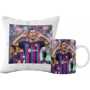 Polštář SADA HRNEK A POLŠTÁŘ LEWANDOWSKI FOTBALOVÝ MÍČ NÁPAD NA DÁREK SKVĚLÁ GRAFIKA