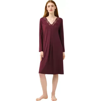 Dámská noční košile Dámská noční košile z mikromodalu s krajkou Vamp 23122 red windsor velikost XL