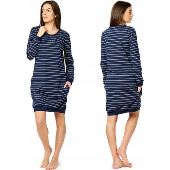 Dámské noční prádlo Noční košile , pyžamo s dlouhým rukávem, bavlna, Bavlna modrá a bílá, S