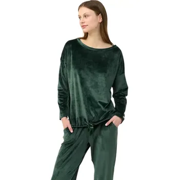 Dámské pyžamo Dámská sametová souprava s lodičkovým výstřihem Vamp 23084 green teal velikost L