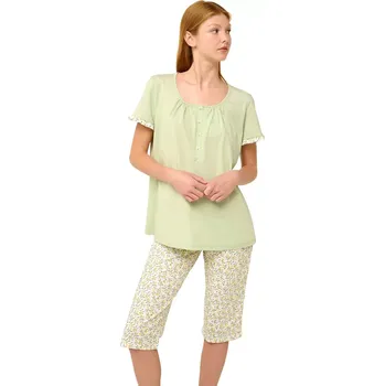 Dámské pyžamo Dámské bavlněné pyžamo s volánky Vamp 22231 green fog velikost S