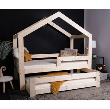 Dětská postel DĚTSKÁ DVOUÚROVŇOVÁ POSTEL DOMEČEK 80X160 S VÝSUVNÝM LŮŽKEM