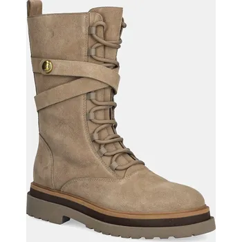 Dámské kozačky Semišové boty Twinset dámské, béžová barva, na plochém podpatku, 252TGT050 252TGT050.12538 80X, EUR 38