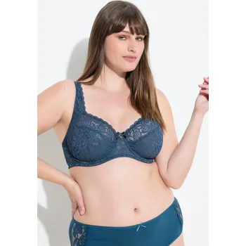 Podprsenka Ulla Popken, Plus size Podprsenka s kosticemi, květovaná krajka, plná krajka, košíčky C-E pro plnoštíhlé nadměrná velikost, 727062747-1142, tyrkysový, 85G, Nadměrné velikosti, Plus size oblečení, Oblečení pro boubelky, Oblečení pro baculky, Oblečení pro p