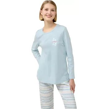 Dámské pyžamo Dámské bavlněné pyžamo se vzorovanými kalhotami Vamp 23306 blue cloud velikost S