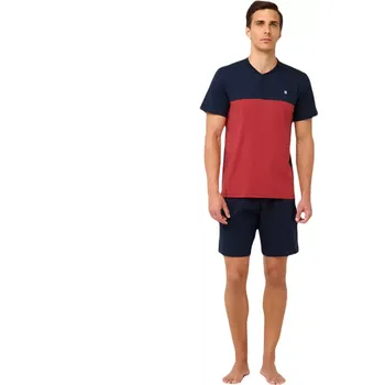 Pánské pyžamo Bavlněné pánské pyžamo Vamp s knoflíkovou légou 22653 red hot pepper velikost XL