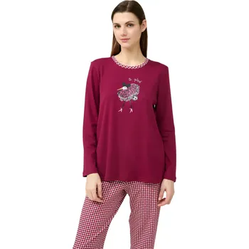 Dámské pyžamo Dámské bavlněné pyžamo s hravým potiskem Vamp 23220 red beet velikost XL