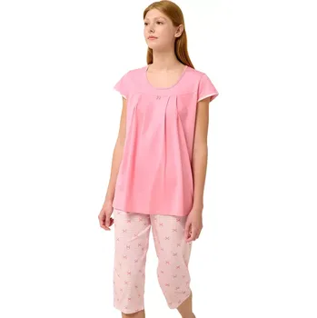 Dámské pyžamo Bavlněné dámské pyžamo s volánky Vamp 22260 pink sea velikost M