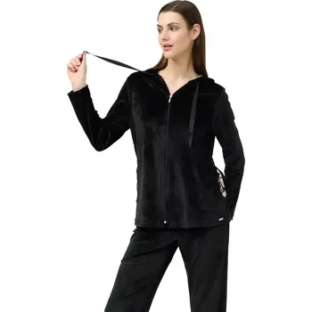 Dámské pyžamo Dámská sametová souprava s kapucí a květinovými detaily Vamp 23082 černá velikost XL