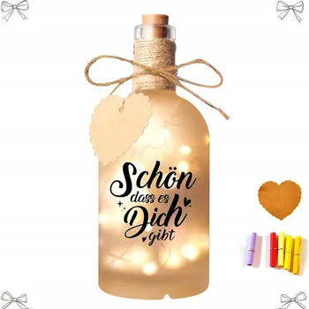 Láhev Skleněná láhev s LED světýlkem, láhev přání, teplá bílá