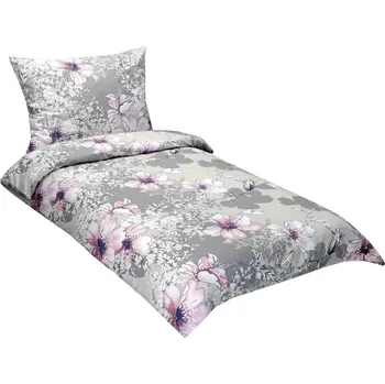 Povlečení Povlečení bavlněné s hotelovou kapsou 140x200,70x90 cm šedý ibišek