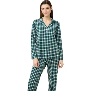 Dámské pyžamo Dámské elegantní bavlněné pyžamo s knoflíkovou légou Vamp 23243 green garden velikost L