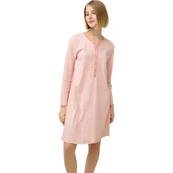 Dámská noční košile Dámská bavlněná noční košile s knoflíkovou légou Vamp 23312 pink tan velikost S