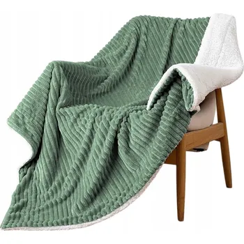 Prostěradlo MIULEE Fleecová Deka Polyester vlna 125x150cm zelené pruhy odolná