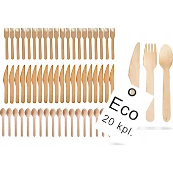 Příbor DŘEVĚNÉ Na Jedno Použití PŘÍBORY 20 Sad EKOLOGICKÉ BIO Nůž Lžíce Vidlička