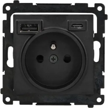 Elektrická zásuvka Simon 55 Elektrická Zásuvka s USB nabíječkou C+A, Modul 2,1A 16A, Černá Matná