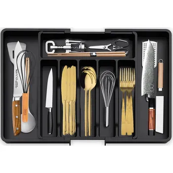 Organizace kuchyně ORGANIZÉR ORGANIZÉR NA PŘÍBORY DO ZÁSUVKY, NASTAVITELNÁ, POSUVNÁ, KUCHYŇSKÁ, ČERNÁ