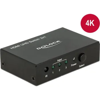 Hi-Fi komponenty Delock HDMI přepínač, 3x HDMI vstup, 1x HDMI výstup, podpora 4K