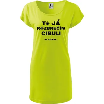 Dámské oblečení DOBRÝ TRIKO Dámské tričko/šaty s potiskem Rozbrečím cibuli Velikost: XL, Barva: Limetková