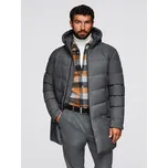 Pánská dlouhá prošívaná bunda s kapucí - V1 OM-JALJ-0264 Barva: Šedá, Velikost: M