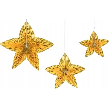 Vánoční dekorace Dekorativní rozety hvězdy zlaté vánoční 3 kusy