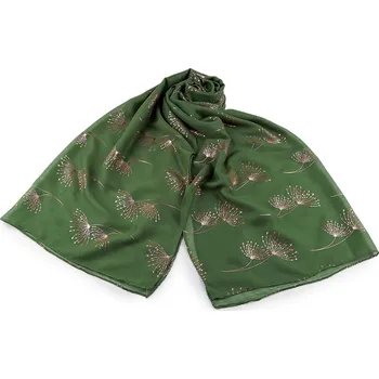 Šátek / šála se zlatým potiskem 70x180 cm zelená 1 ks
