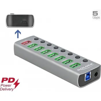 USB hub Delock 7-portový USB 3.0 hub, 1x rychlonabíjecí port, 1x USB-C PD 3.0, vypínače a osvětlení