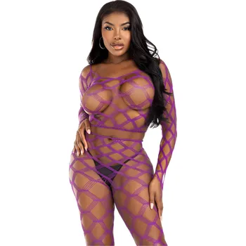 Dámská erotická souprava Very Sexy Lingerie Leg Avenue Net crop top & footless tights - Violet - O/S