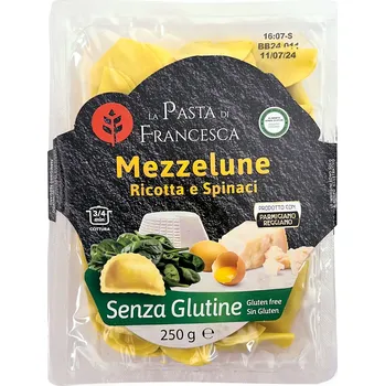 Příloha Italské plněné těstoviny Mezzelune Ricotta e Spinaci bez lepku - La Pasta di Francesca 250g