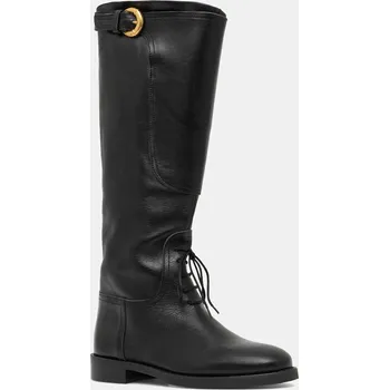 Dámské kozačky Kožené kozačky Weekend Max Mara Visby dámské, černá barva, na plochém podpatku, 2525796015600 2525796015600.BLACK 99X, EUR 38