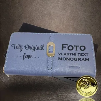 Peněženka Kožená dámská peněženka BELLUGIO LEATHER na zip s vlastním textem Vyberte variantu: bez jakékoliv úpravy + Akce - zlatá mince Pro štěstí ZDARMA