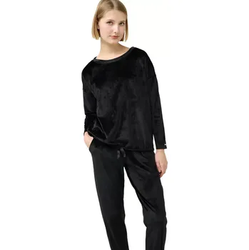 Dámské kalhoty Dámská sametová souprava s lodičkovým výstřihem Vamp 23084 černá velikost S