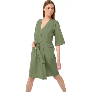 Dámský župan Bavlněný letní župan na zavazování Vamp 22256 green oil velikost S