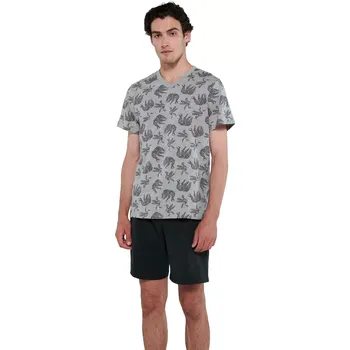 Pánské pyžamo Pánské pyžamo s krátkými rukávy 20610 gray melange velikost M