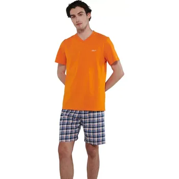 Pánské pyžamo Pyžamo Vamp pro muže s krátkými rukávy 20620 oranžové velikost M