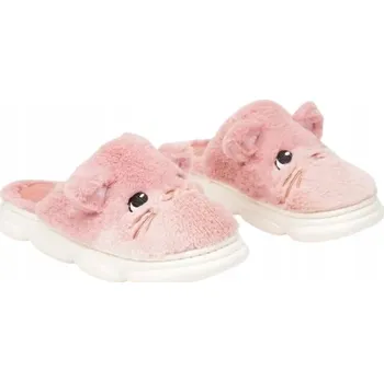 Dámská obuv Dámské Pantofle S Kožíškem Kočky Bamboše Teplé Růžové Plyšové Papuče 36/37