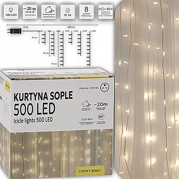 Vánoce SVĚTELNÝ ZÁVĚS rampouchy VÁNOČNÍ SVĚTÝLKA VENKOVNÍ DVŮR POLE 500 LED 3+20 M