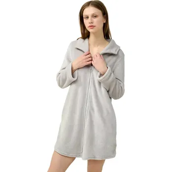 Dámské noční prádlo Dámský stylový fleecový župan s knoflíkovou légou Vamp 23282 gray silver velikost M