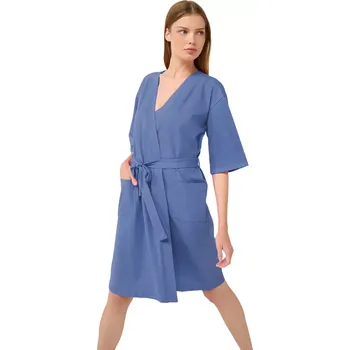 Dámský župan Bavlněný letní župan na zavazování Vamp 22256 blue iris velikost XXL