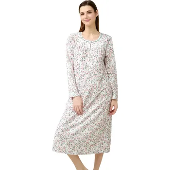 Dámská noční košile Dámská bavlněná noční košile s květinovým vzorem a knoflíkovou légou Vamp 23253 green frosty velikost 3XL