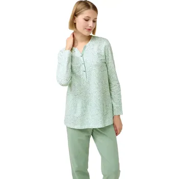 Dámské pyžamo Dámské bavlněné pyžamo s dlouhým rukávem a knoflíkovou légou Vamp 23261 green frosty velikost 3XL