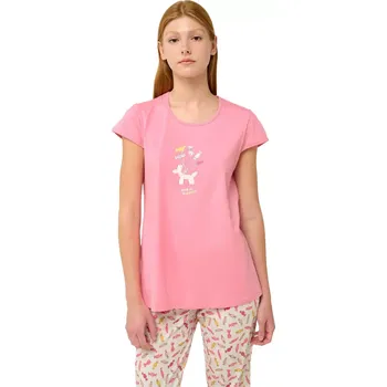 Dámské pyžamo Bavlněné dámské pyžamo s kapri kalhotami Vamp 22270 pink sea velikost L