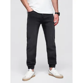 Pánské džínové JOGGER kalhoty s klasickým lemem - V1 OM-PADJ-0265 Barva: Černá, Velikost: 2XL