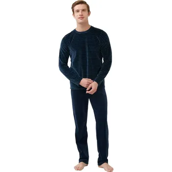 Pánské sametové pruhované pyžamo Vamp 21711 velikost L