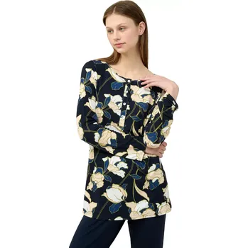 Dámské pyžamo Dámské pyžamo s květovaným vrškem a hladkými kalhotami Vamp 23111 blue velikost XXL