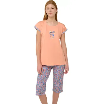 Dámské pyžamo Bavlněné dámské pyžamo Vamp s kapri kalhotami 22200 salmon velikost XL