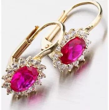 Náušnice Dámské náušnice žluté zlato 585 s rubín 12-529